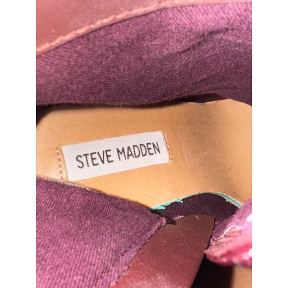 Steve Madden Burgundy Velvet Ankle Boots Womens Size 7M Toe Block Heel Chic - Picture 3 of 10